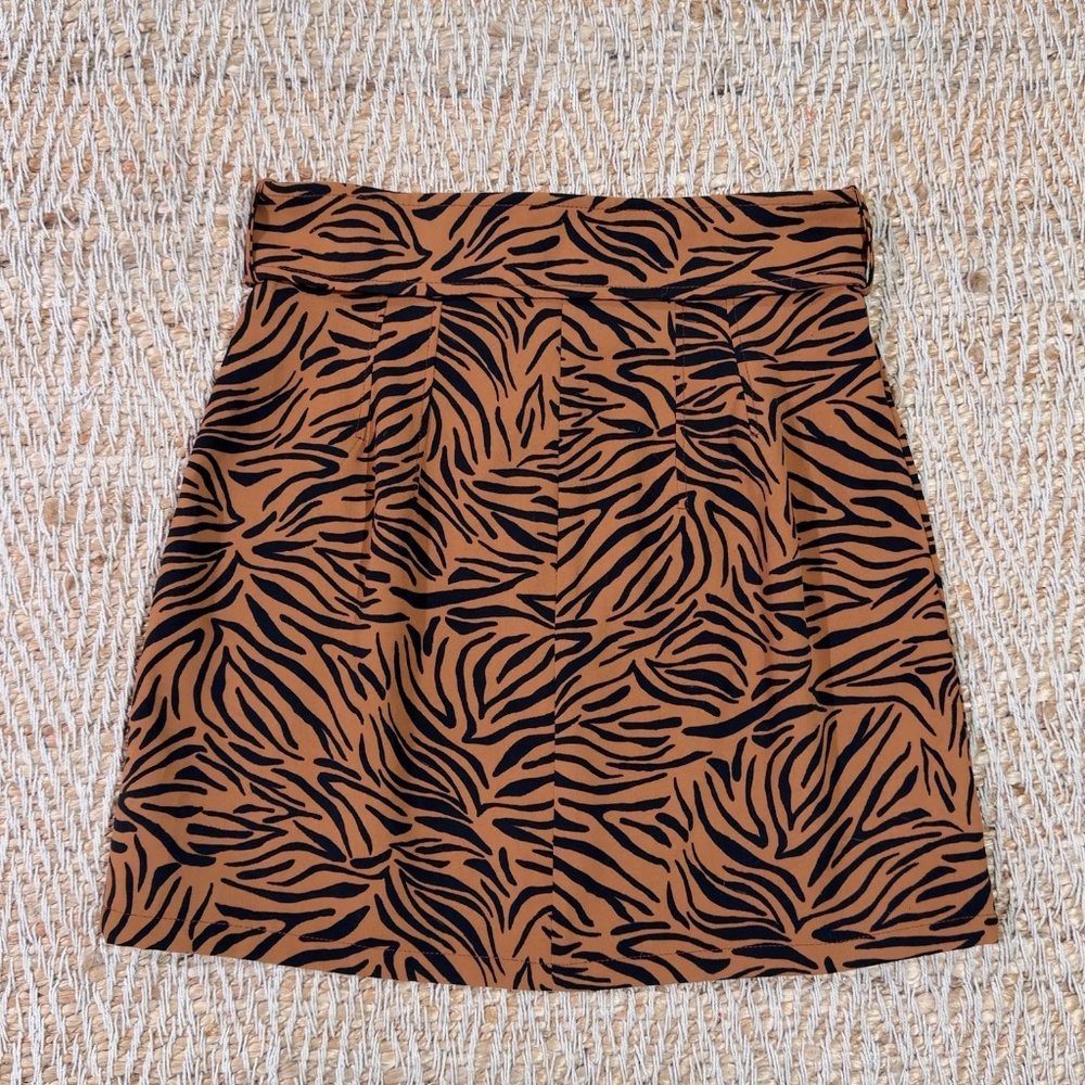 Zara Women's Brown/Black Zebra Print High-waisted Belted Mini Skirt Size XS - Picture 4 of 7